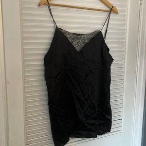 100% silk top with eyelash lace detailing